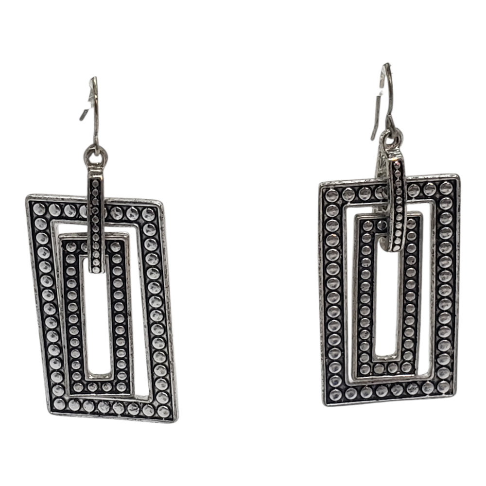 Silver Plate Rectangle Dangle Earrings Geometric Boho Modern Moves